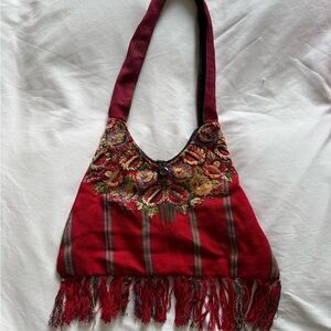 Red Embroidered Purse with Fringe